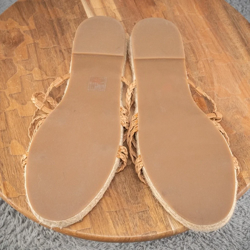 Madewell Sandals Womens 10 Tan The Kathryn Braided Espadrille Leather Slides NEW